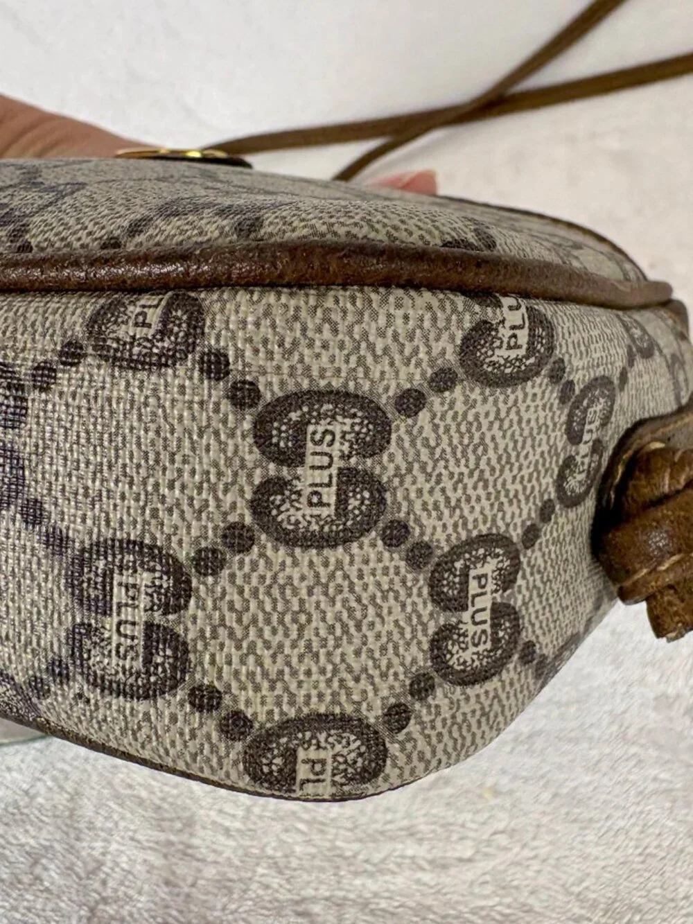 Gucci Plus GG Supreme Mini Crossbody in Monogram Coated Canvas and Leather Trim